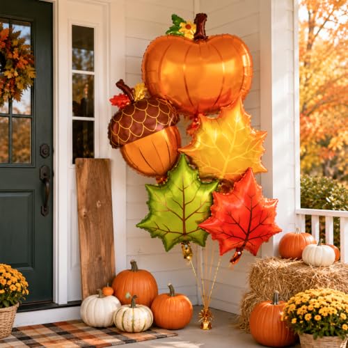 Fall Balloons Set with Maple Leaf Variation - Autumn Foil Balloon Decorations