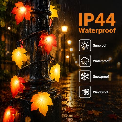 Orange & Yellow Maple Leaf String Lights - 10.5FT Outdoor Fall Decor with 10 LEDs