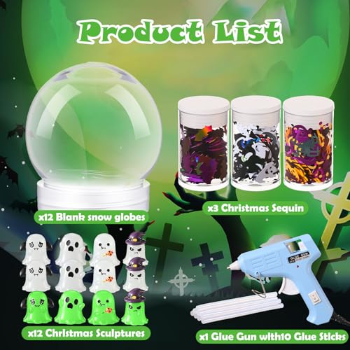Halloween Snow Globe Kit - Purple Glow-in-the-Dark Ghosts, 12 Sets DIY Halloween Decor