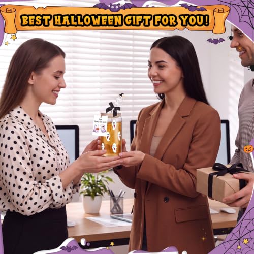 Halloween Ghost Glass Cups 16 oz Set with Lid Straw & Stopper - 6 Styles