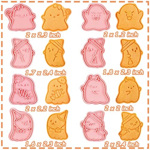 Mini Ghost Cookie Cutters Set - 8 Pieces Halloween Baking Stamps - Ghost-1 Variation
