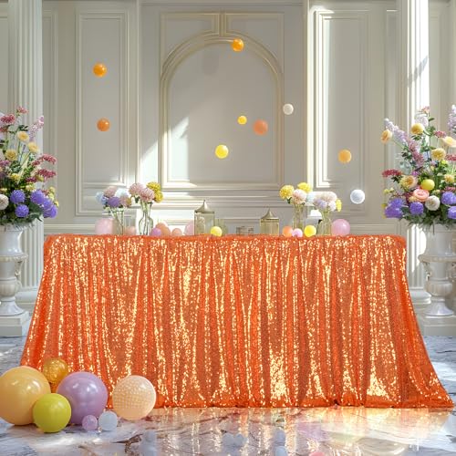 Orange Sequin Rectangular Tablecloth 60x102 Inches for Weddings Parties Halloween