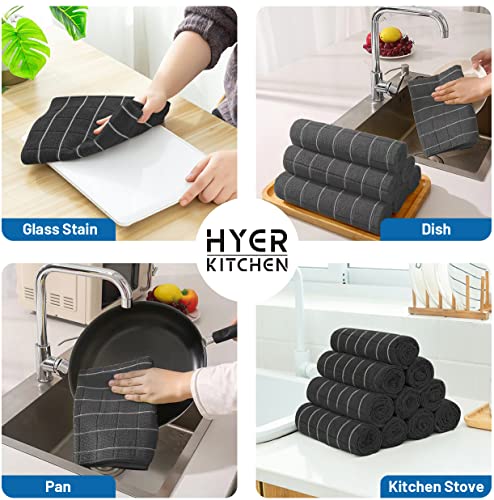 Black Microfiber Dish Towels - Soft, Super Absorbent Kitchen Towels 8 Pack - 26x18 Inches - Lattice Design