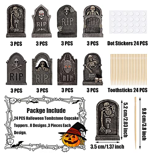 Halloween Tombstone Cupcake Toppers - 24 Pcs Scary Cake Decorations for Party