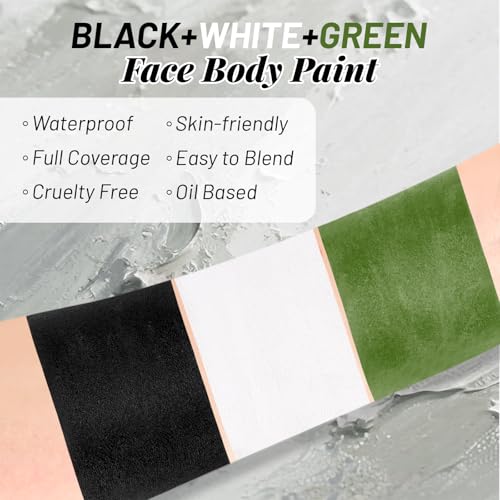 3PCS Oil-Based Face Body Paint Stick Set - Black White Green, Versatile Makeup