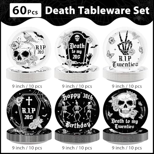 Death to My 20s Gothic Paper Plates - 9 Inch Dark Birthday Party Supplies