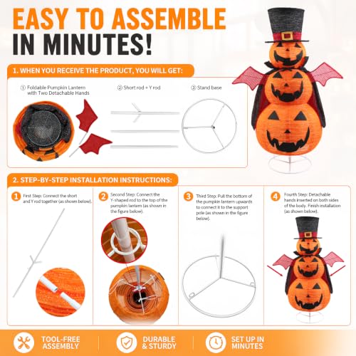 3.5FT 3-Tier Light-Up Halloween Pumpkin Decor for Indoor & Outdoor Yard