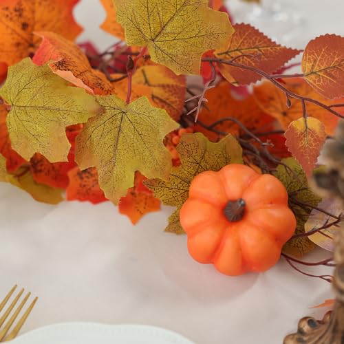 Fall Decor Artificial Maple Leaf Pumpkin Garland - Yellow Pk 6FT Autumn Thanksgiving Halloween