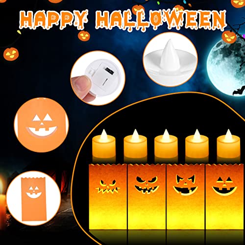 Halloween Luminary Bags with LED Candles Set - Classic Style, 48 Pcs