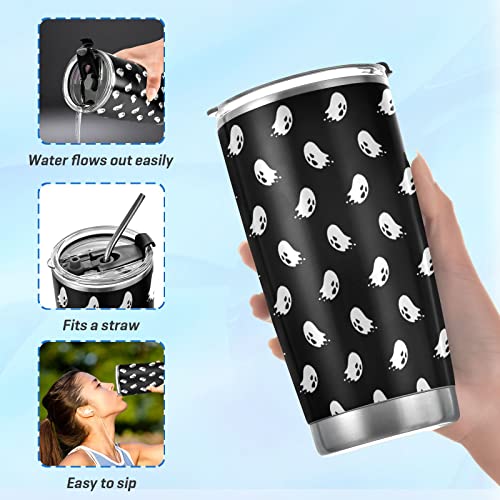 Halloween Doodle Ghost 20oz Insulated Travel Mug with Straw - Back to School Office Gift - Multi-010