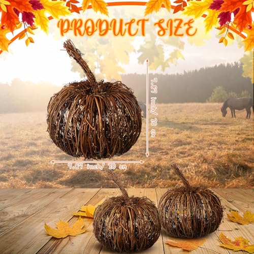 Artificial Wicker Pumpkin Set - Fall Halloween Centerpieces, 7.87 x 7.87 Inches