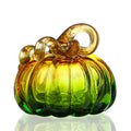 QFkris 5 Inch Hand Blown Glass Pumpkin Figurine - Olive Green Fall Decor