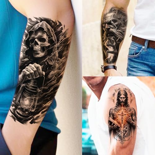 Temporary Tattoos Set with Lion Design - 74 Waterproof Sheets for Men, Women & Kids - Easy Removable Body Art