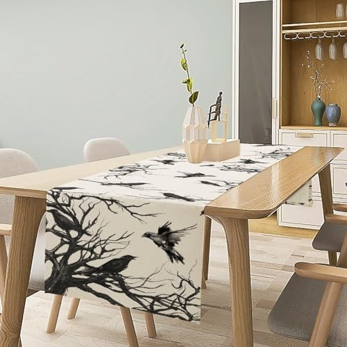 Halloween Tree Branch Table Runner - Fall Decor for Dining & Patio, 13x36in - Variation of Wycrows-1