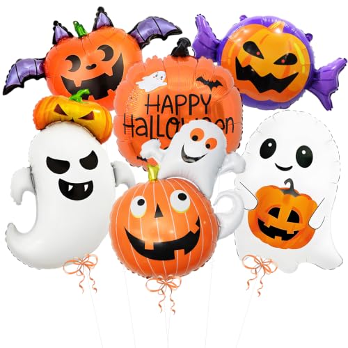 Halloween Balloons Set - Ghost and Pumpkin Foil Decorations for Party