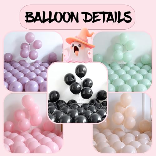 Pastel Macaron Halloween Balloon Arch Garland Kit - Dusty Purple Pink Green Black