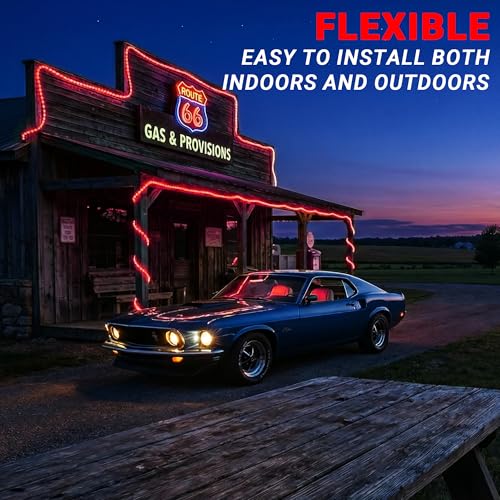 100ft Connectable Waterproof Red LED Rope Light for Outdoor & Indoor Decor - 8 Modes with Controller