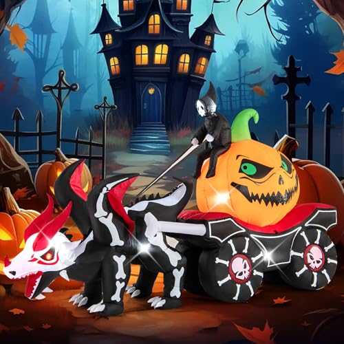9 FT Halloween Inflatable Grim Reaper Carriage with Pumpkin & Skeleton Dragon