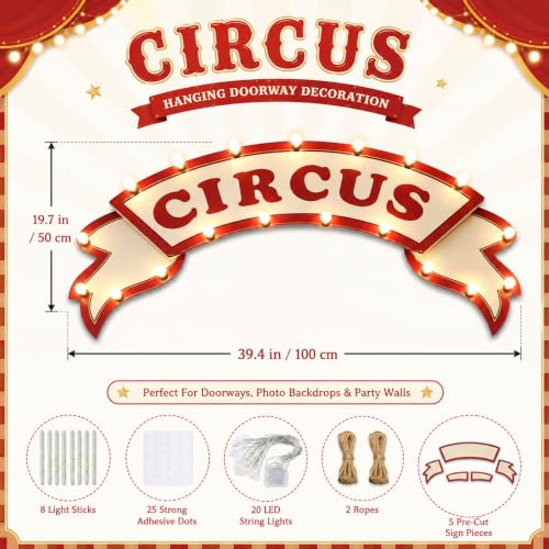 Light-Up Circus Sign Carnival Entrance Decoration 39.4x19.7 Inches