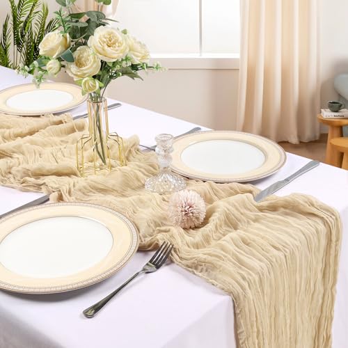 Beige Cheesecloth Table Runner 23x120 Inches - 12 Pack, Boho Rustic Decor