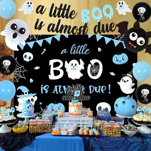 Halloween Baby Shower Decorations for Boys Blue and Black Party Supplies