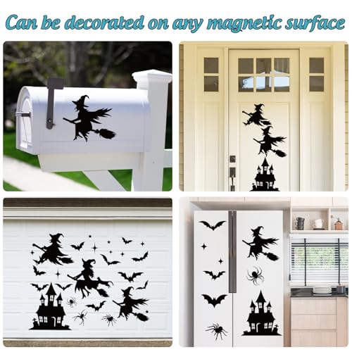 Halloween Garage Door Magnets Set - Black Witch Bat Spider Star Castle Decorations