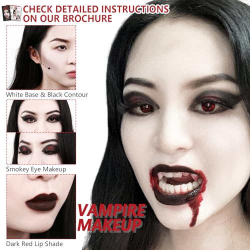 Vampire SFX Makeup Kit with Teeth, Blood, & Foundations - Halloween Costume & Stage