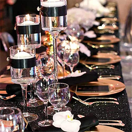 Black Sequin Tablecloth 90x132 Inch Rectangular Halloween Decor - QueenDream