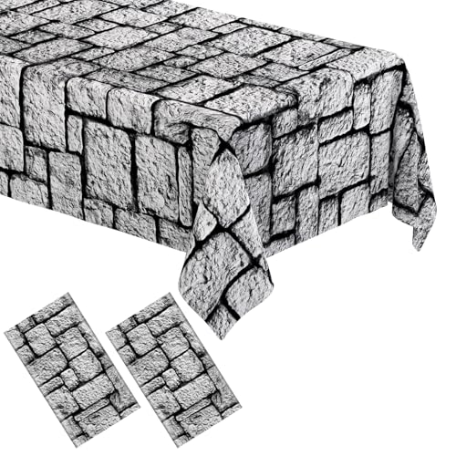 2 Pack Stone Wall Tablecloths - Medieval Brick Stone Plastic Table Cover for Halloween & Parties Variation of Stone / 2 Pack