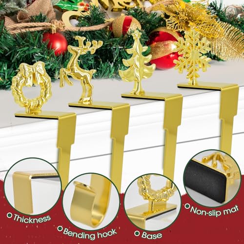 Komotu Christmas Stocking Holders Set of 4 - Gold Non-Slip Mantle Hooks