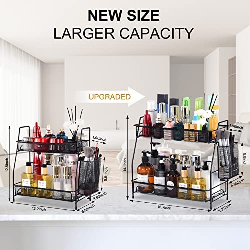 Large Countertop Organizer for Bathroom & Kitchen, 2-Tier Black Under Sink Storage
