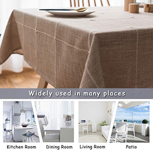 Cotton Linen Tablecloth 52x120 Inch Checkered Embroidered Lattice Dust-Proof for Kitchen Dining - Linen, Rectangle/Oblong