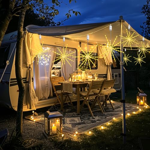 Yellow Hanging Starburst Light with Remote, 112 LEDs, 8 Modes - Garden & Party Decor