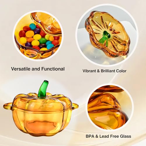 Glass Pumpkin Bowl with Lid - Fall Thanksgiving Decor, Halloween Gift Style 3