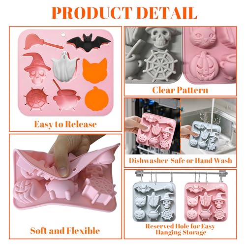 Halloween Silicone Candy Molds Set - Ghost, Pumpkin, Bat, Skull & More - 2PCS Halloween Decoration