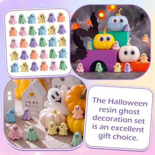 Halloween Mini Resin Ghost Figurines Set - Pastel Tiny Decor Collectibles