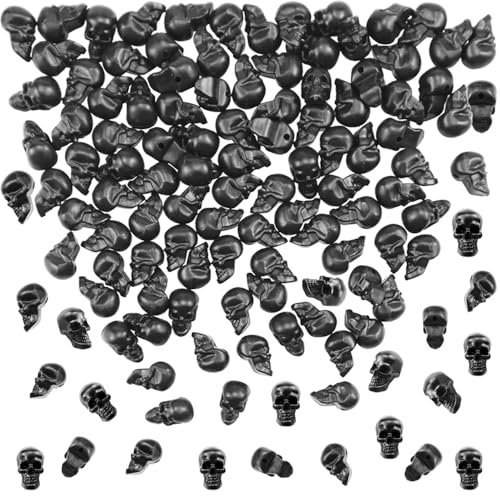 Mini Black Plastic Skull Decorations - 100 Count Halloween Skeleton Heads for Crafts & Party Decor