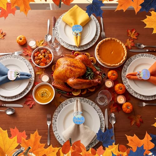 Willbond 12 Pcs Fall Thanksgiving Pumpkin Napkin Rings - Blue & White