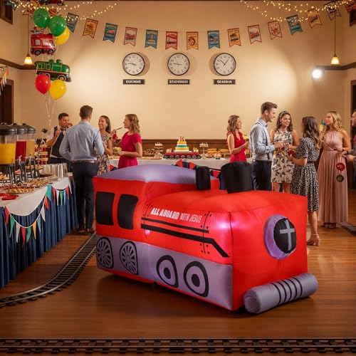 Inflatable Train Decorations for Party & Outdoor Events - 5 ft Tall, Weather-Resistant, LED Lighted Display