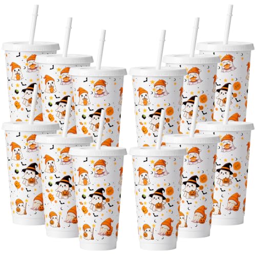 Halloween Ghost Tumblers with Lids and Straws - 24 oz Party Pack