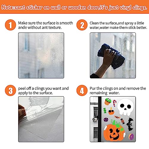 Halloween Window Clings Set - 6 Sheets with Pumpkin Ghost & Spooky Stickers