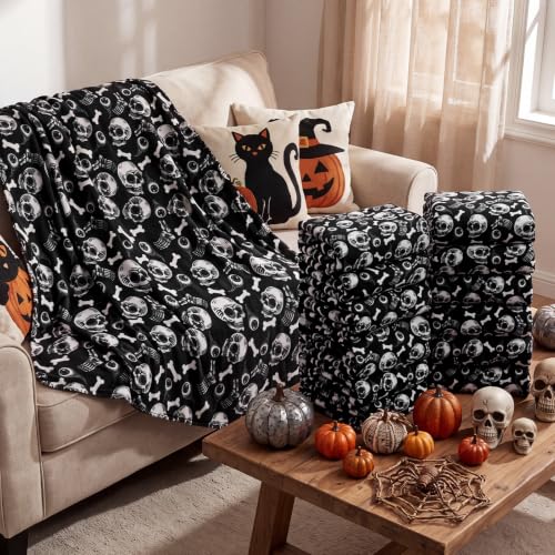 Halloween Skull Fleece Throw Blanket Set - 12 Pieces Cozy Spooky Decor