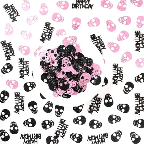 Halloween Gothic Skull Confetti Set - Black & Pink Glitter Birthday Decor - Variation: Black Pink