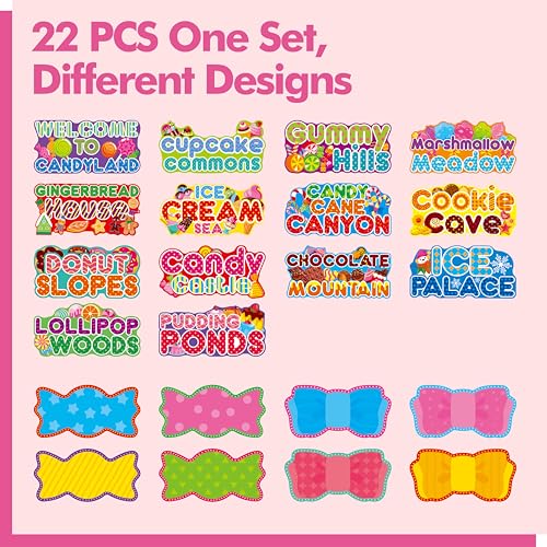Candyland Party Signs Set - 22 Thick Cardstock Decor for Birthday Halloween Christmas