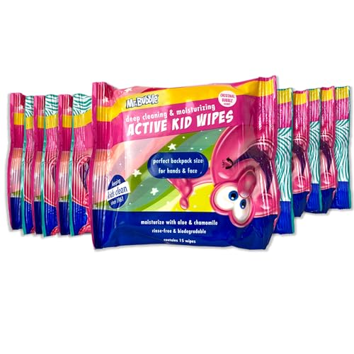 Kids Moisturizing Face and Hand Wipes - Travel Size Biodegradable Pack of 12