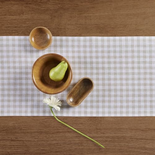 Linen Table Runner Natural Gingham Check 14 x 108 Inches - Handcrafted, Machine Washable
