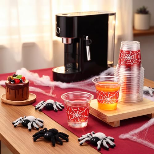 Spider Book Disposable Plastic Cups - 100 Pcs 12oz Clear Party Drinkware with Spider Web Design