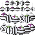 Halloween Christmas Black & White Ball Ornaments Set - Stripe Variation, 12 pcs