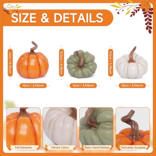 Fall Pumpkin Decor Set - Faux Ceramic Style 3 Pieces - Color-11