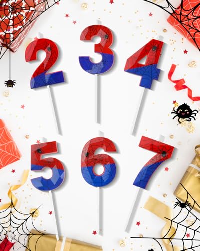 Number 5 Spider Themed Birthday Candle - Red & Blue Web Cake Toppers, 2.68 Inch, Variation: RedBlue / 5